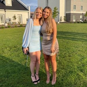 champagne dress with adjustable side ruching